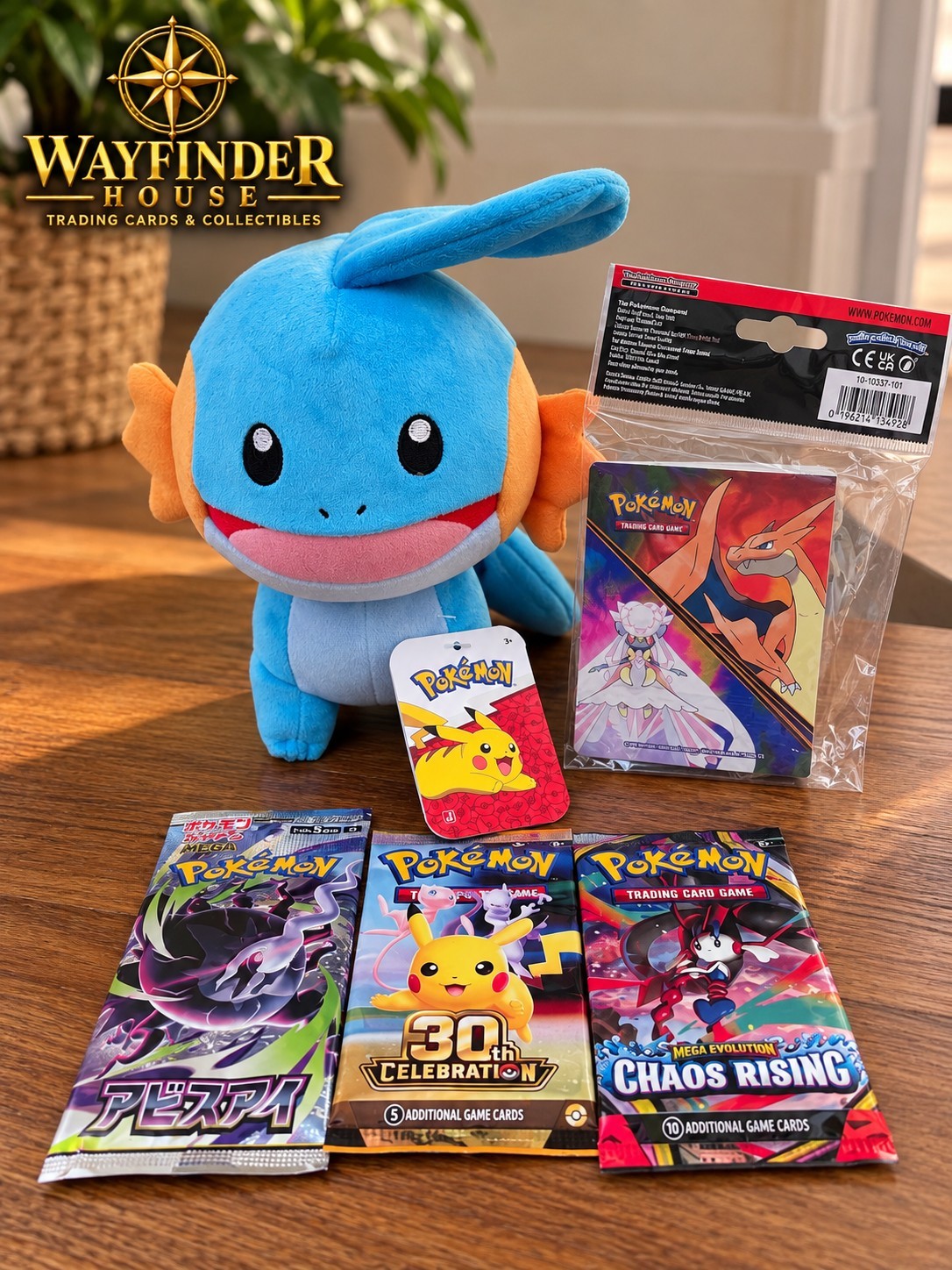 Pokemon 30th Celebration Gift Set Mudkip Plush Mini Portfolio & 3 Booster Packs