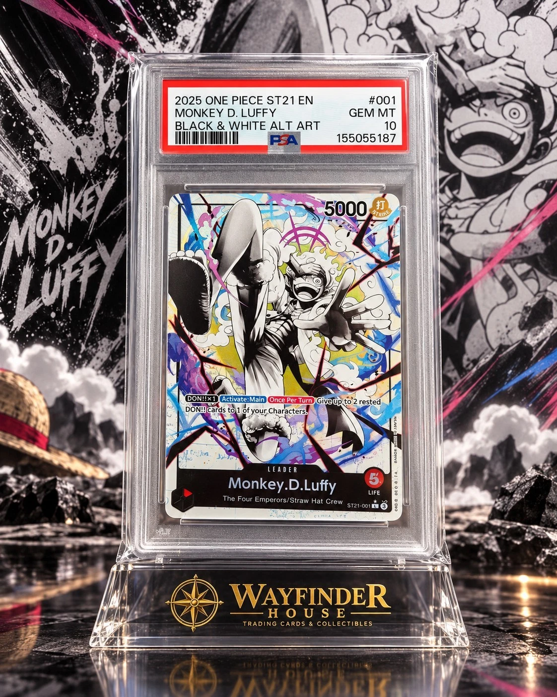PSA 10 Monkey D Luffy ST21-001 Black & White Alt Art English One Piece Gear 5