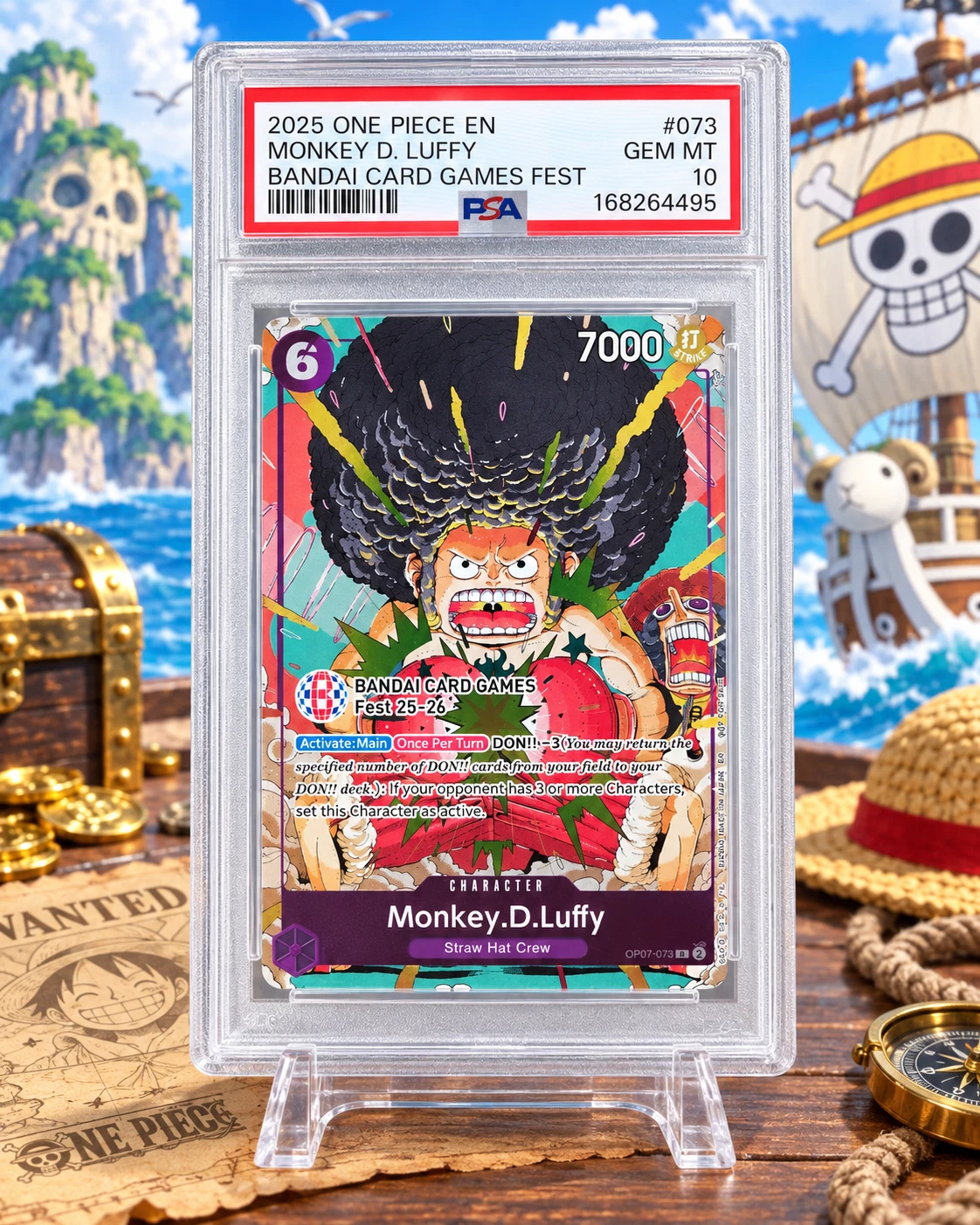 2025 One Piece Afro Monkey D. Luffy OP07-073 Bandai Card Games Fest PSA 10