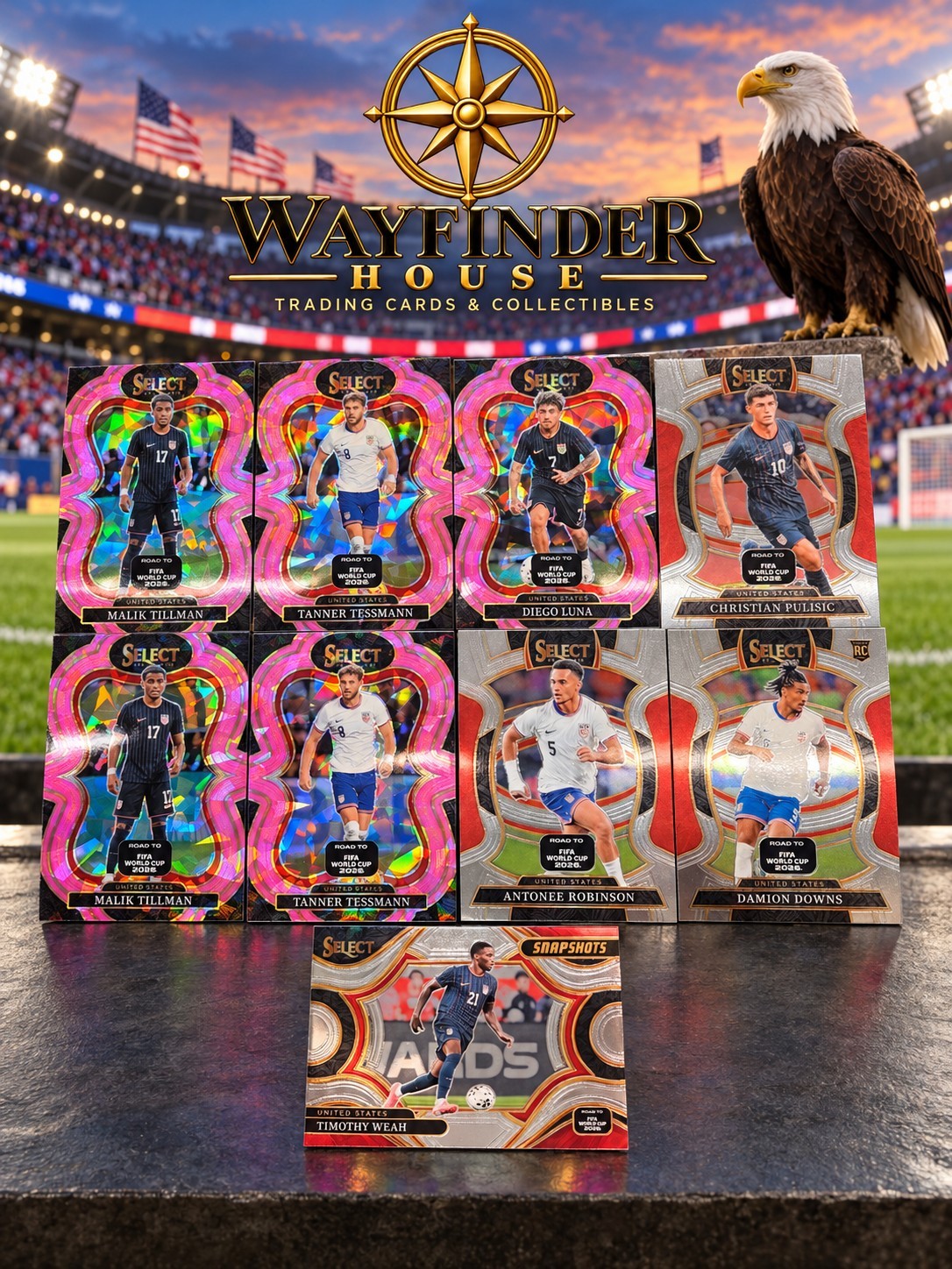 2025-26 Panini Select World Cup USA 9 Card Lot 5 Pink Cracked Ice Snapshots
