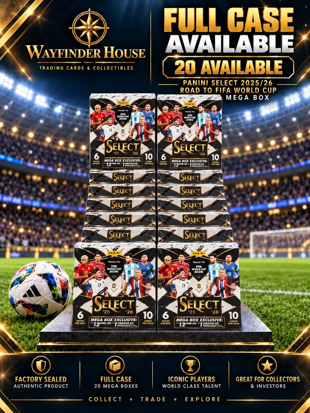 2025-26 Panini Select Road to FIFA World Cup Mega Box Sealed Case 20 Boxes